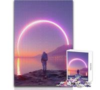 Astronaut And Neon Ring at Sunset 1000 Piece Jigsaws for Teenagers Logical Thinking Development Game Great Gift for Meaningful Moments Size 38x52cm