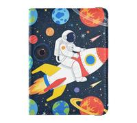 Astronaut and ROCKETS in Space Travel Wallet Leather Passport Holder Waterproof Ticket Holder for Women Trip Document