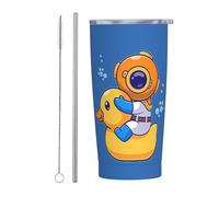 Astronaut and Yellow Duck Stainless Steel Insulated Tumbler 20 Oz Water Bottle Coffee Mug with Lid Straw