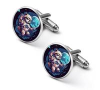 Astronaut Animal Funny Raccoon Shirt Cufflinks Round Cuff Links for Business Wedding Party Father's Day Gift 2.0cm