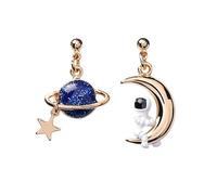 Astronaut Asymmetric Earrings for Women Star Moon Earrings Dainty Space Universe Jewelry with Post S925