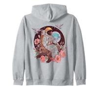 Astronaut Bear Space Adventure Floral Zip Hoodie