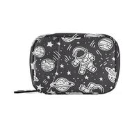 Astronaut Black Doodle Pill Bags for Travel Reusable with Detachable Compartments Portable Pill Organizer 3X a Day for Purse