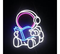 Astronaut Book Neon Sign for Kids Room Game Room - Space Themed LED Wall Art for Bookstore Library, Gift for Bookworm Reader