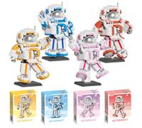 Astronaut Building Blocks, 4 Pcs Building Block Mini Bricks Toy Astronaut Toy Buildings Kit for Kids and Adults DIY Spaceman Construction Toy Home Decor Ornament Gifts for Adults and Children