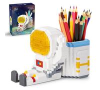 Astronaut Building Pen Holder Space Astronaut Mini Building Set Hugging Cosmonaut Micro Blocks with LED Lighting Desktop Stationery Organizer Desk Supplies Holder