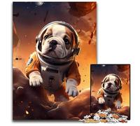Astronaut Bulldog Puppy Pc Adults Jigsaw Puzzle Paper Jigsaw Puzzles Home Activity for Holidays Birthdays And Family Game Nights 1000 PCS(38x26cm)