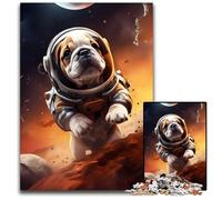 Astronaut Bulldog PuppyJigsaw Puzzle 1000 Pieces Wooden Jigsaw Puzzles for Adults for Home Decor Ideal Christmas & New Year Gift for Teenagers 1000 PCS(75x50cm)