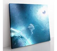 Astronaut by the Moon in Abstract Modern Canvas Wall Art Print Ready to Hang, Framed Picture for Living Room Bedroom Home Office Décor, 35x35 cm (14x14 Inch)