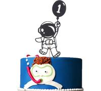 Astronaut Cake Topper 1st Birthday - First Trip Around The Sun Cake Topper, Black Glitter Outer Space One Birthday Themed Party Decoration