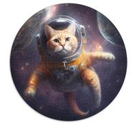 Astronaut Cat 1000 Pieces Puzzle Gifts Round Jigsaw Puzzle 1000 Pieces Fun at Home Activities, Birthday Present, Travel Gifts 67.5x67.5cm