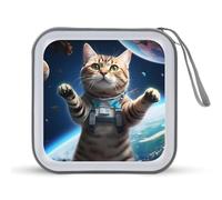 Astronaut Cat Funny CD Case 40 Capacity DVD Holder Portable Storage Disc Binder Wallet for Car Home Travel