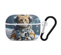 Astronaut Cat in Space AirPod Pro Case, Anti Scratch Hard PC Cover with Keychain, AirPod Pro 2nd/1st Case Accessories for Women Men, White-Style