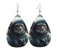 Astronaut Cat In Space Faux Leather Teardrop Earrings, Fashion Lightweight Drop Dangle Earrings Leather Earrings For Women Weddings, Parties, Ceremonies, Banquets, Gifts