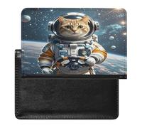 Astronaut Cat in Space Passport Holder Passport Cover Protector Essentials with Credit Card Slots for Women Men