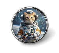 Astronaut Cat in Space Round Badge for Men Women, Durable & Stylish Lapel Pins, Lightweight Metal Badges for Shirts, Jackets, Hats