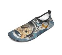 Astronaut Cat in Space Water Shoes for Men Women, Lightweight Stretch Swim Shoes with Anti-Slip Rubber Sole, Quick-Dry Aqua Socks for Pool, Beach, Surfing, Style, 14 Women/14 Men
