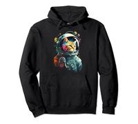 Astronaut Cat in Uniform Portrait Painting Astronaut Cat Pullover Hoodie