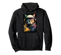 Astronaut Cat Portrait Painting in Colors Cat Astronaut Pullover Hoodie