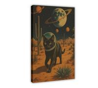 Astronaut Cat Vintage in Desert Space Landscape Canvas Poster Bedroom Decor Landscape Office Room Decor Gift 12" L X 18" W