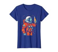 Astronaut Cheers - Beer Drinking Space Man T-Shirt, Women, Royal Blue, Medium