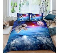 Astronaut Comforter Cover Set for Kids Boys Teens Outer Space Adventure Duvet Cover Galaxy Cosmonaut Spaceman Planet Universe Bedding Set Quilt Cover Bedroom Decor 3Pcs Double Size