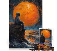 Astronaut Contemplating A Fiery Ocean Adults 1000 Piece Jigsaw Puzzle Memory Ability Soft Distraction Secure Join Festive Surprise (50X75CM)