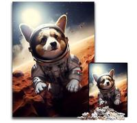 Astronaut Corgi Dog Puppy Puzzle 1000 Pieces Jigsaw Wooden Jigsaw Interactive Family Game Ideal Family Activity Game 1000 PCS(75x50cm)