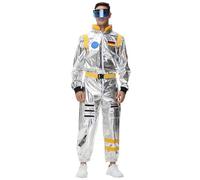 Astronaut Costume Adult Astronaut Costume Men's Breathable Long Sleeve Astronaut Costume Full Body Comfortable Space Suit Costume Oversize Funny Space Jumpsuit Outfit for Carnival Cosplay