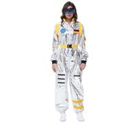 Astronaut Costume Adult Astronaut Costume Women's Complete Breathable Astronaut Costume Elegant Full Body Space Jumpsuit Outfit for Carnival Cosplay Jumpsuit + Glasses