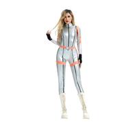 Astronaut Costume Adult Astronaut Costume Women's Silver Complete Astronaut Costume Slim Fit Elegant Space Jumpsuit Outfit for Carnival Cosplay Body + Belt + Gloves