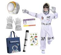 Astronaut Costume Kids, Costumes for World Book Day, 8 Pcs Space Costume With Astronaut Helmet Bag And Gloves, Space Adventure Costume or Carnival Cosplay Party Role Play for Children Boys Girls (M)