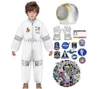 Astronaut Costume Kids Spaceman Costume Unisex Spaceman Role Play Costume Set with Jumpsuit Gloves Helmet Name card Astronaut Stickers Patches for Carnival World Book Day Costume Dress Up Party (M)