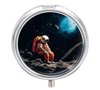 Astronaut Crashed on The Moon 3 Compartment Medication Pill Box Portable Round Pill Box Pill Holder for Holding Vitamins Decorative Organizer