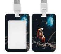 Astronaut Crashed on The Moon Badge Holder ID Badge Card Holder Wallet Case Sturdy Lanyard Badge Protector Vertical Plastic Card Case Protector Pouch with Clear Window ID Holder