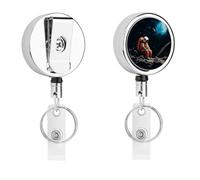 Astronaut Crashed on The Moon Badge Reel Retractable Stainless Steel Badge Holder Convenient to Carry Sturdy ID Card Buckle Name Card Badges Clip for Office Doctor Nurse