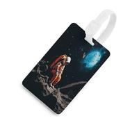 Astronaut Crashed on The Moon Luggage Tags for Suitcases Cute Suitcase Tag Privacy Cover ID Identifier Unique Name Tags for Travel Baggage Essentials Fashion Tag