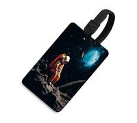 Astronaut Crashed on The Moon Luggage Tags for Suitcases Cute Suitcase Tag Privacy Cover ID Identifier Unique Name Tags for Travel Baggage Essentials Fashion Tag, Black-style, One Size