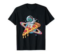 Astronaut Dinosaur Riding Pizza Slice in Space T-Shirt