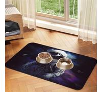 Astronaut Dog Food Mat, Absorbent Pet Feeding Mat for Food and Water Bowls Non-Slip Placement Pad for Floors Waterproof Quick Dry Water Dispenser Mat for Dogs Puppy Cats 16x24 Inch