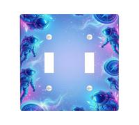 Astronaut Double Light Switch Cover Plate, Futuristic Cosmic Compass Galaxy N/a Blue Plastic Standard Size Switch Plate Decorative for Home Living Room New Apartment Decor