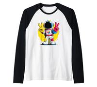 Astronaut Double Peace Sign Retro Pop Graphic Space Suit Raglan Baseball Tee