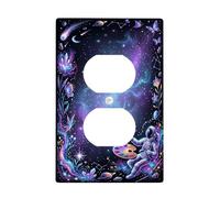 Astronaut Duplex Outlet Covers Wall Plate, Cosmic Fantasy Flowers Butterflies N/a Violet Plastic Standard Size Decorative Receptacle Outlet Covers for New Apartment Home Bedroom Office Decor