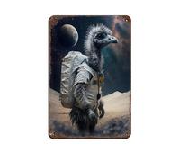 Astronaut Emu, Funny Animals in Space Retro Poster Metal Tin Sign Chic Art Retro Iron Painting Bar People Cave Cafe Family Garage Poster Wall Decoration 8x12inch(20x30cm)