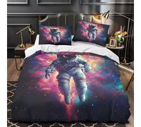 Astronaut floating 3D Pattern Comforter Cover 3pcs Microfibre Fade-Resistant Soft Cosmic space adventure Quilt Cover 2 Pillow Shams Zipper Closure Bed Linen Family & Guests Super king（260x220cm）
