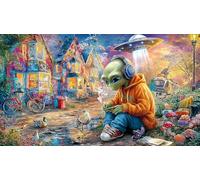 Astronaut-Floating-Amid-Fantasy-Villages Jigsaw Puzzles for Adults: 1000-Piece Recycled Cardboard Decoration 38x26cm/1000pcs