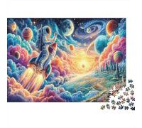 Astronaut Floating in Colorful Cosmic Vortex 100% Recycled Cardboard Cosmic Abstract Scene 1000Pc Adult Jigsaws For Adults & Kids Brainteasing 38x26cm/1000pcs