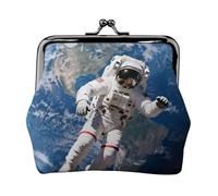 Astronaut Floating Space Leather Coin Purse for Women-Small Kiss Lock Wallet, Mini Card Holder for Keys Lipstick, Cute Change Purse for Travel