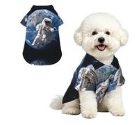 Astronaut Floating Space XL Pet Hawaiian Shirt for Small Dogs-Cute Summer Beach Outfit for Puppy, Soft Breathable Cat Clothes with Buttons