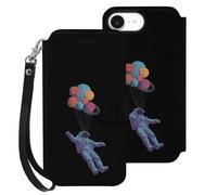 Astronaut Floating with Planet for iPhone 16 Series Wallet Phone Case | Slim Protective Cover with Card Holder Lanyard PU Smartphone Cases